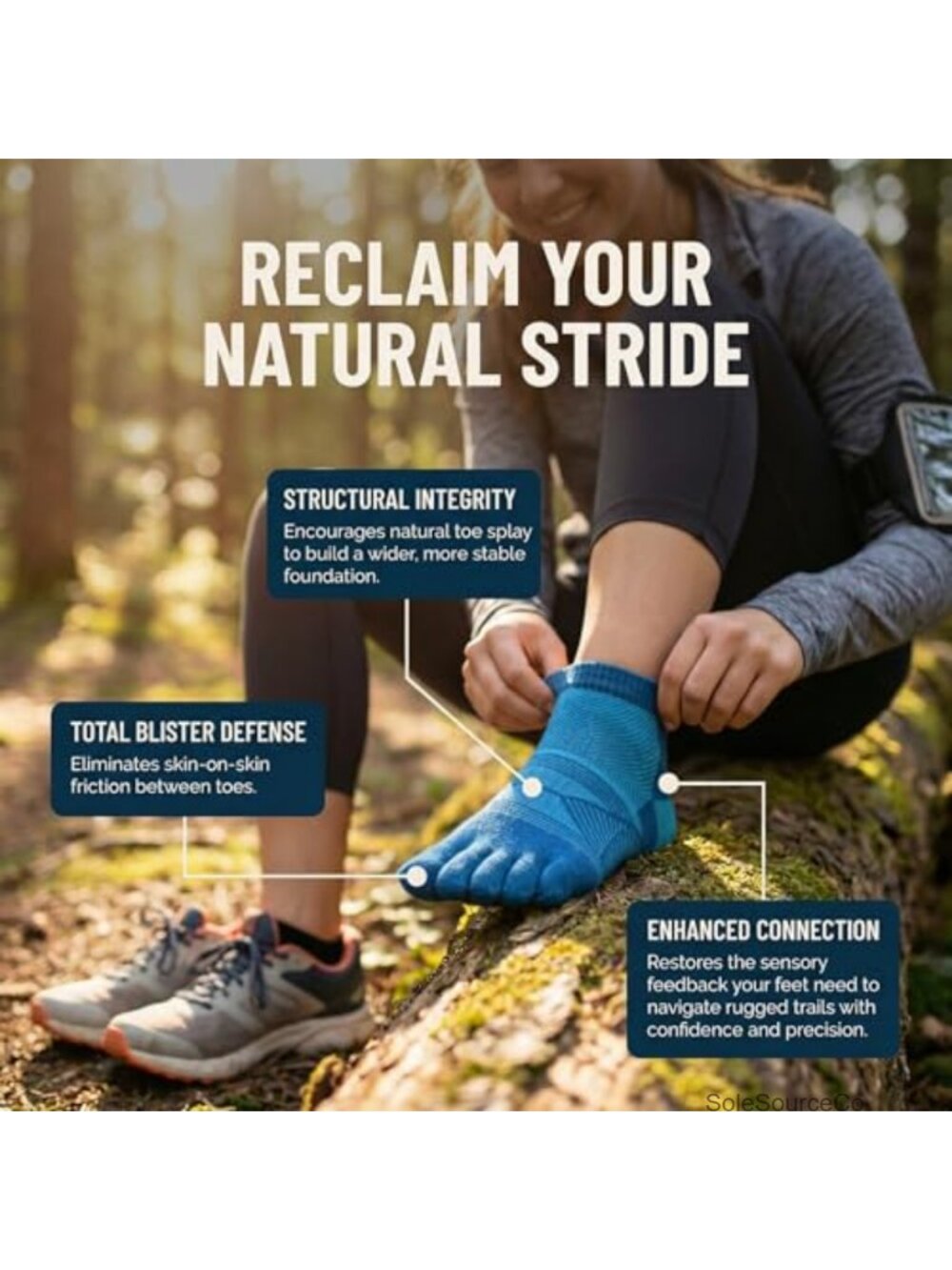 Merino Wool Toe Socks for Running & Hiking - Blister Prevention, 2 Pair - Picture 3 of 6